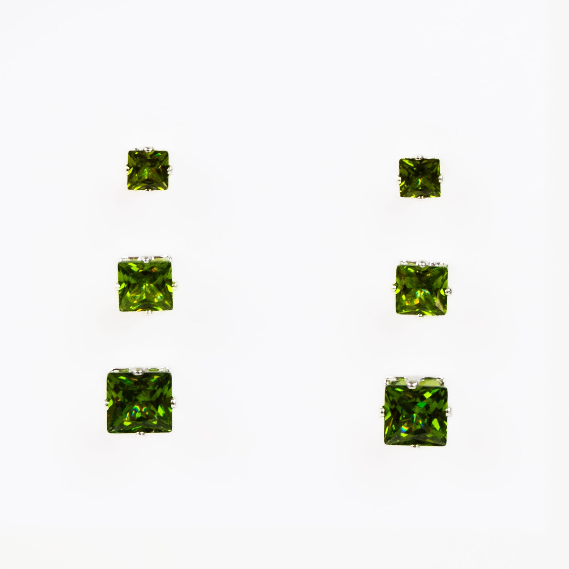 Set cercei mici cu pietre pătrate, 3 perechi - Verde