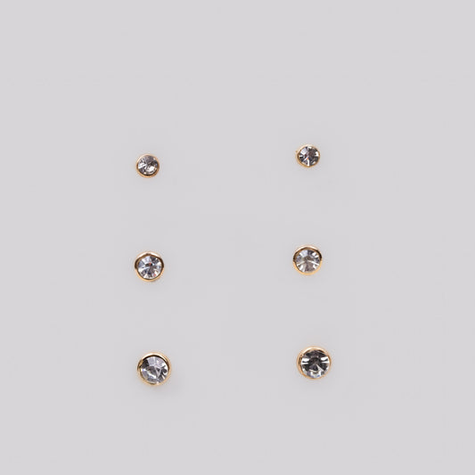 Set cercei mici cu pietre rotunde delicate, 3 perechi - Auriu, Argintiu