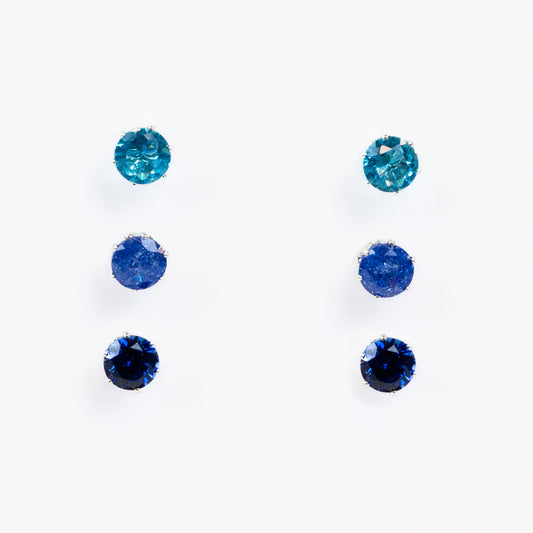 Set cercei mici cu pietre rotunde în nuanțe, 3 perechi - Albastru