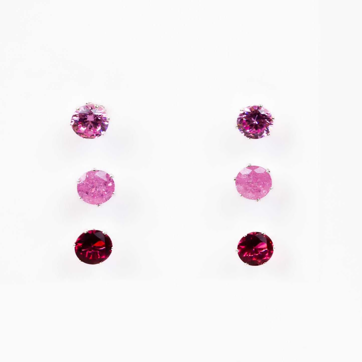 Set cercei mici cu pietre rotunde în nuanțe, 3 perechi - Roz