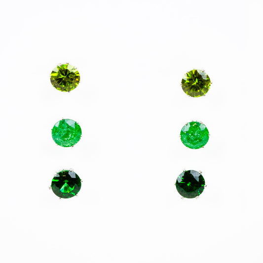 Set cercei mici cu pietre rotunde în nuanțe, 3 perechi - Verde