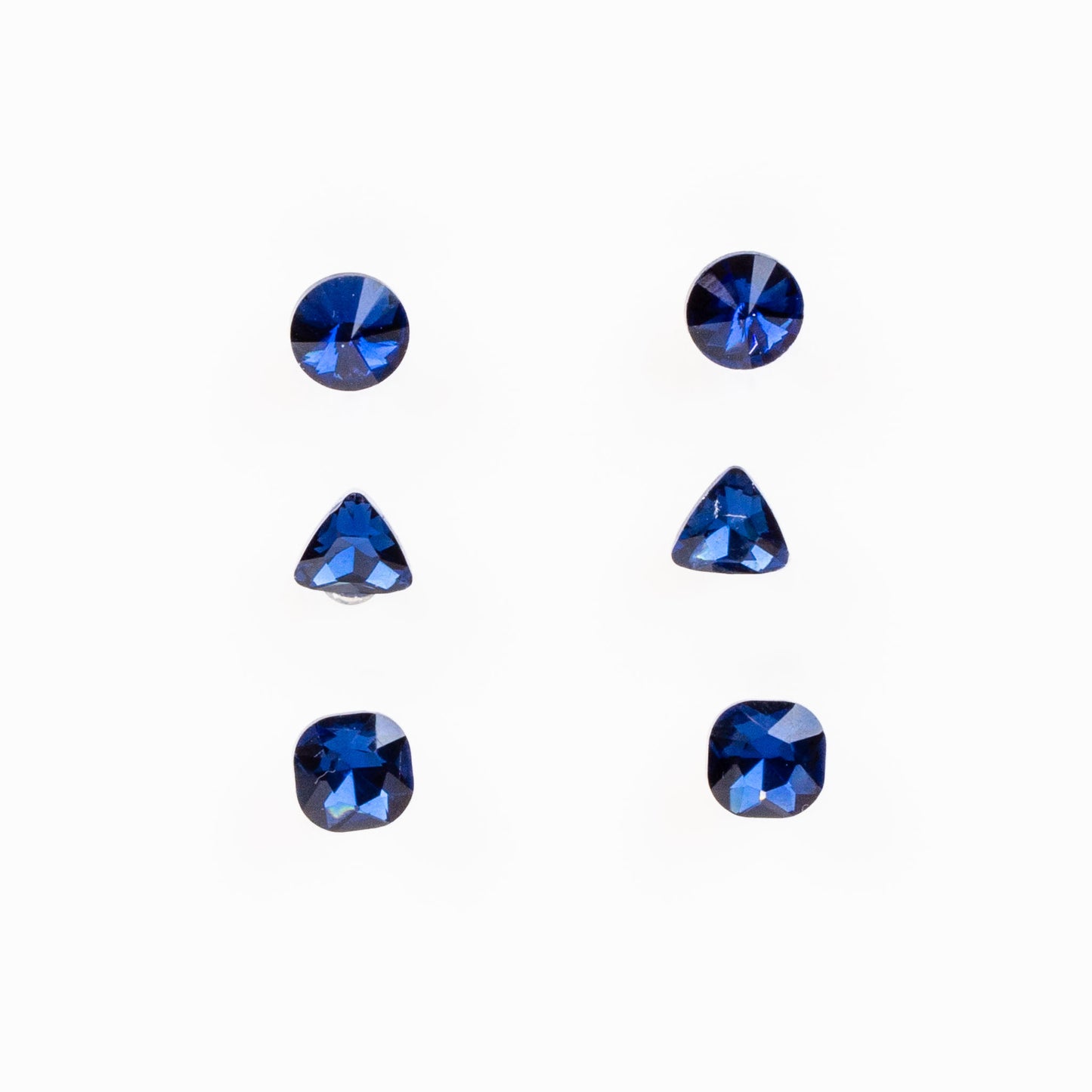Set cercei mici cu pietre și forme geometrice, 3 perechi - Albastru închis