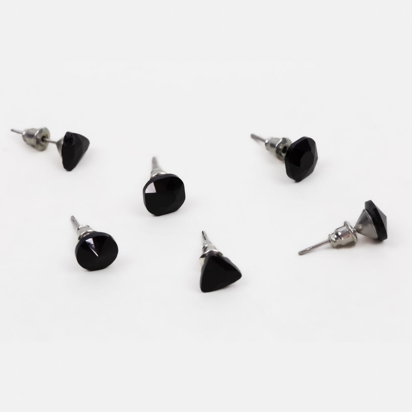 Set cercei mici cu pietre și forme geometrice, 3 perechi - Negru