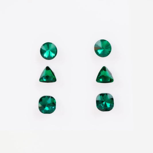 Set cercei mici cu pietre și forme geometrice, 3 perechi - Verde