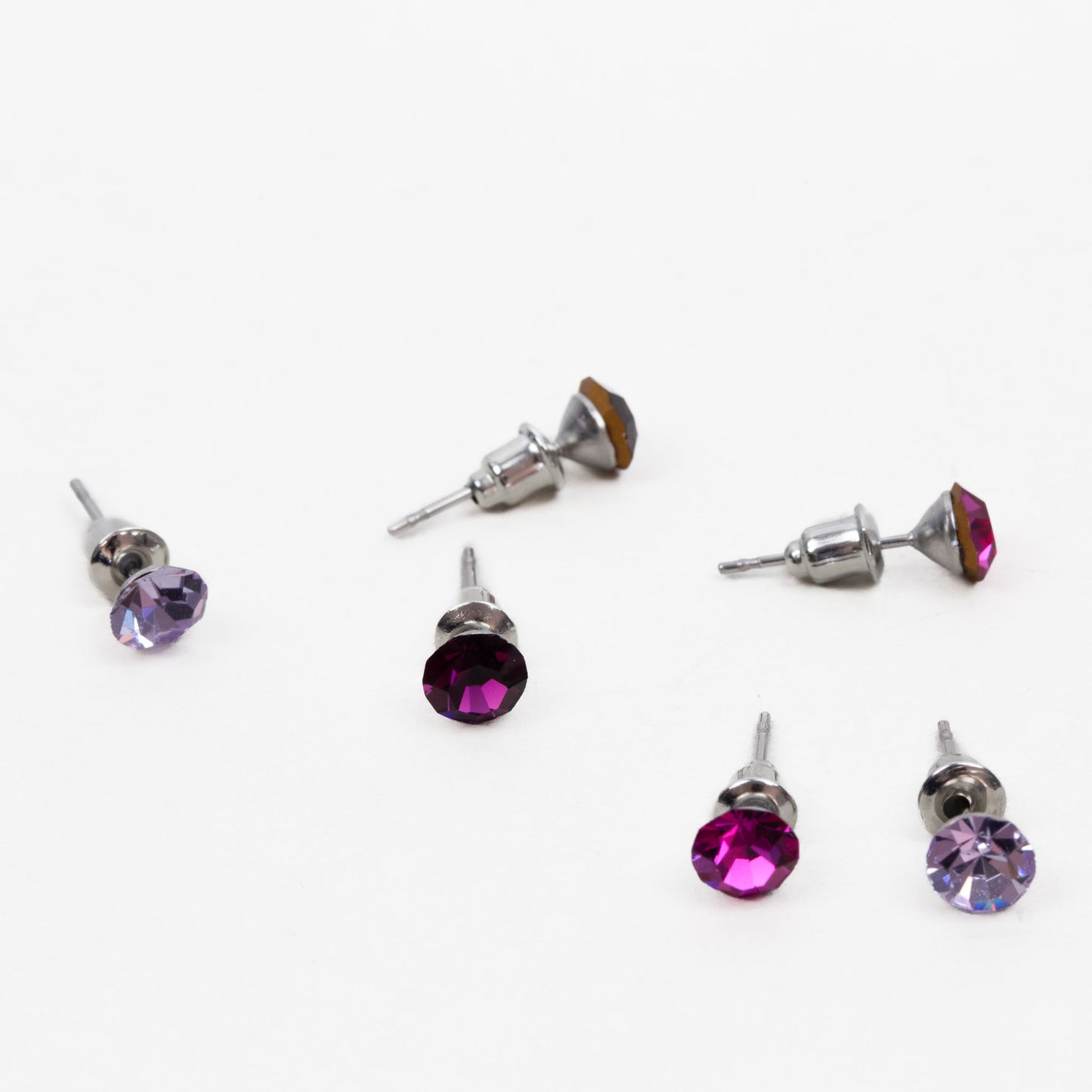 Set cercei mici cu pietre strălucitoare în nuanțe, 3 perechi - Roz Mix