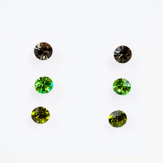 Set cercei mici cu pietre strălucitoare în nuanțe, 3 perechi - Verde Mix