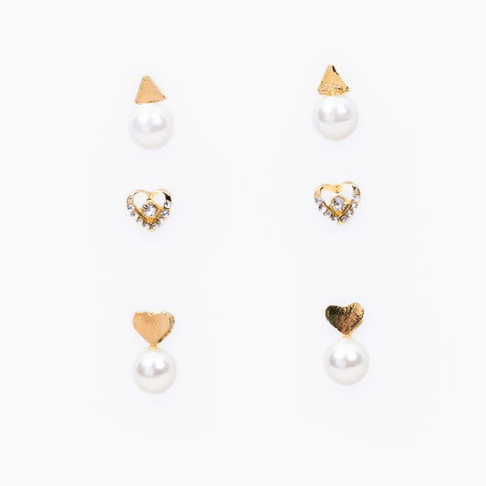 Set cercei mici lovely mix cu perle, 3 perechi - Auriu