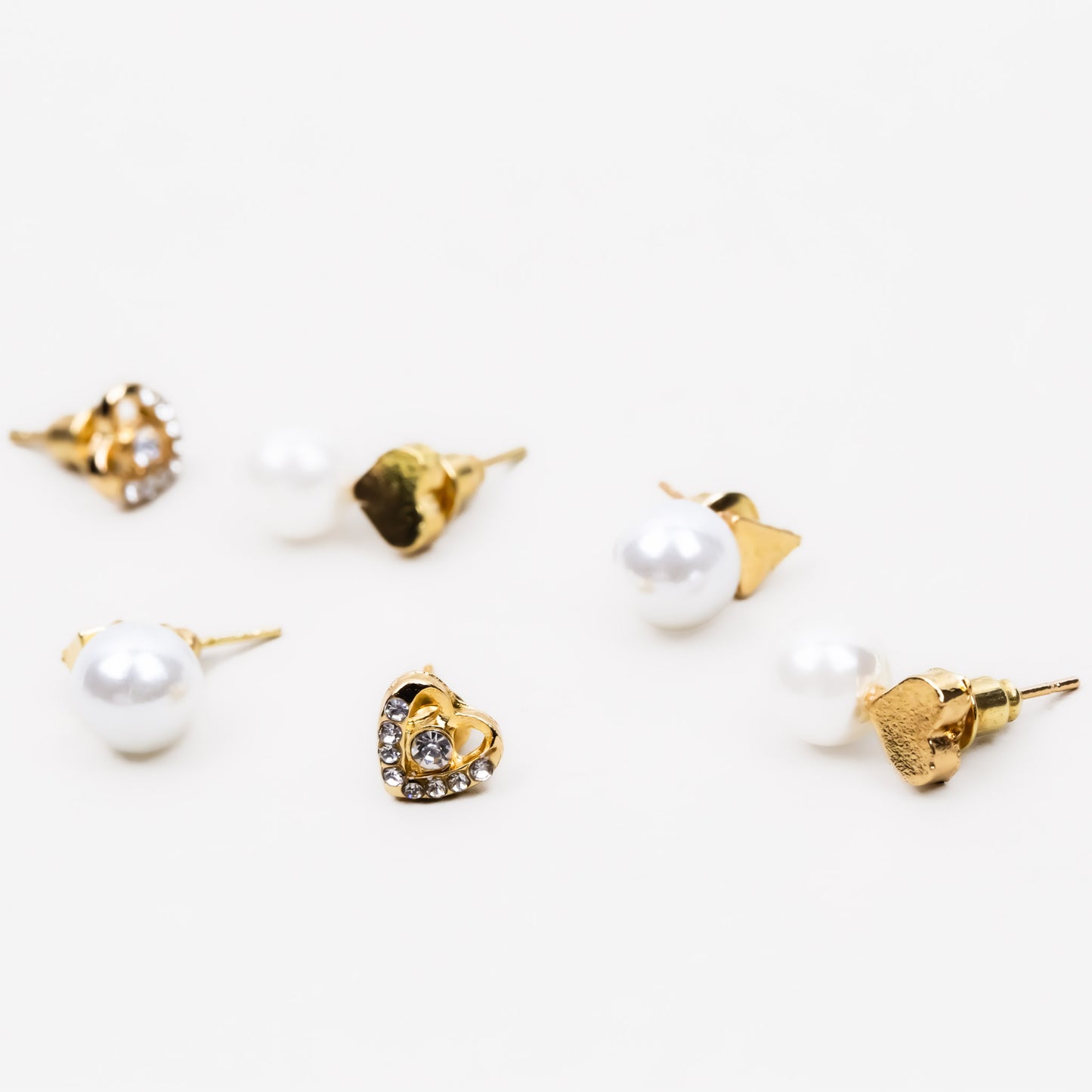 Set cercei mici lovely mix cu perle, 3 perechi - Auriu