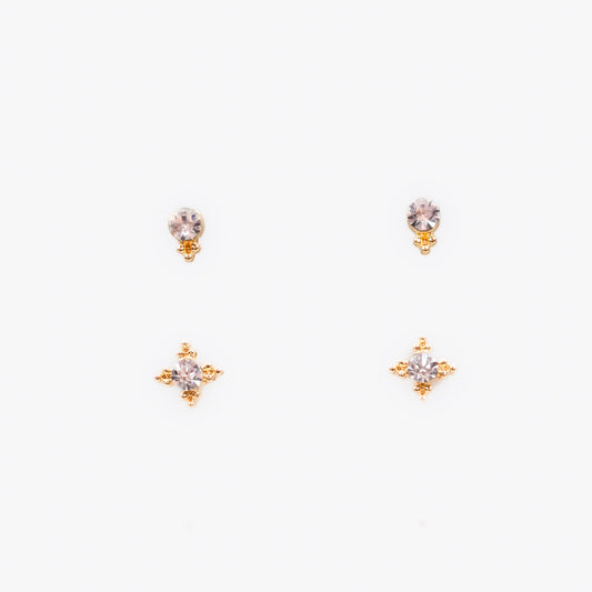 Set cercei mici starlight cu pietre, 2 perechi - Auriu