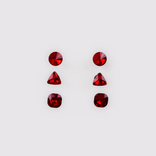Set cercei mici cu pietre și forme geometrice, 3 perechi - Roșu