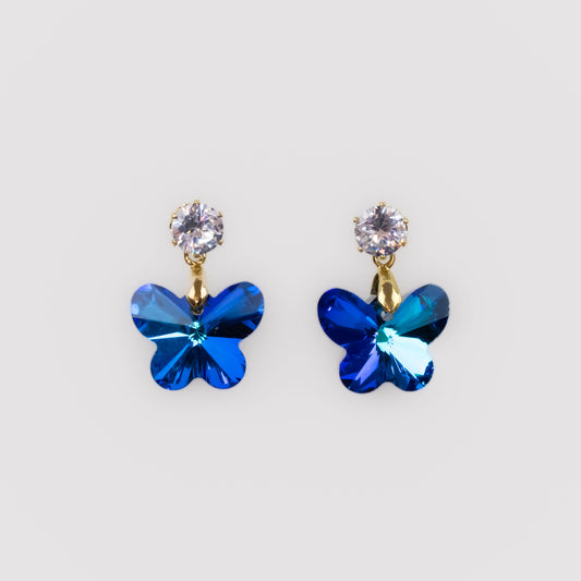 Cercei cu piatră strălucitoare în formă de fluture - Albastru pătrunzător