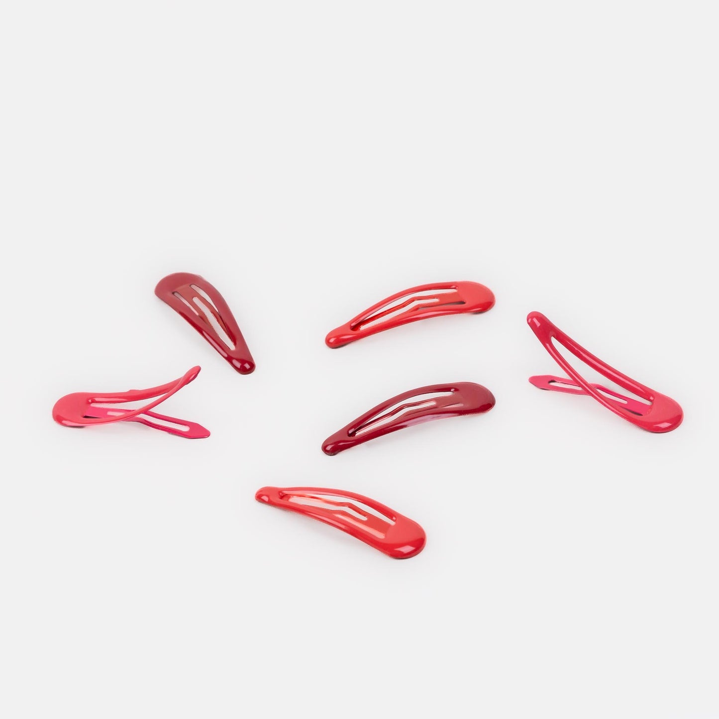 Agrafe de păr click cu textură fină și lucioasă, set 6 buc - Roșu Mix