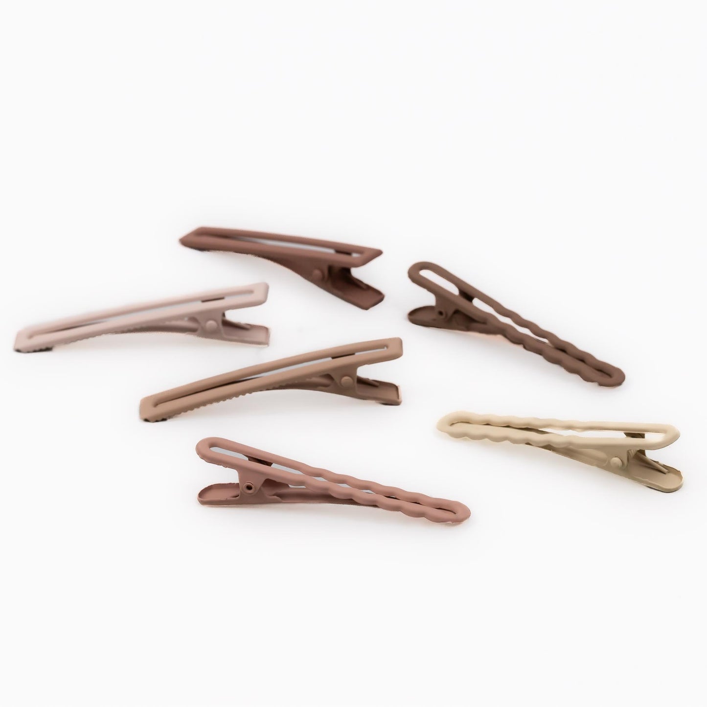 Agrafe de păr cu textură siliconată, forme diverse, set 6 buc - Caramel Mix