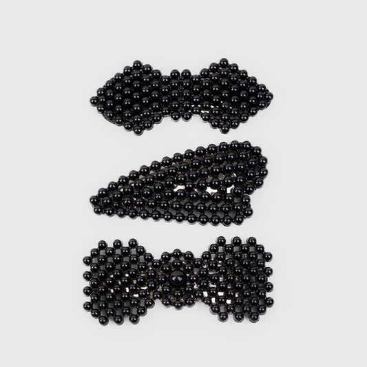 Agrafe de păr cu perle acrilice, forme diverse, set 3 buc - Negru