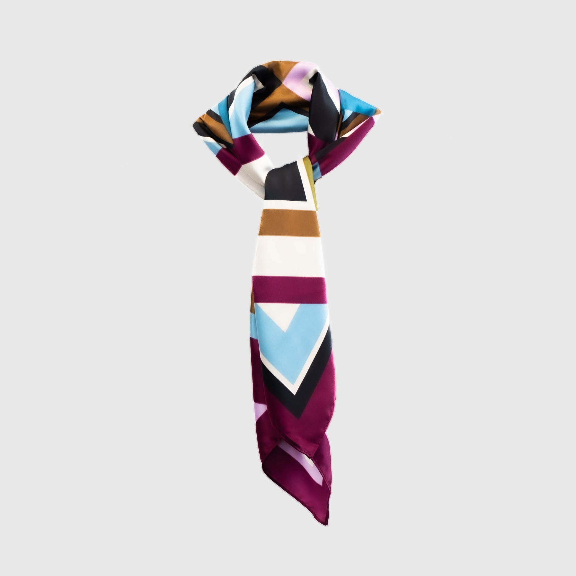 Eșarfă damă din satin cu dungi, 65 x 65 cm - Multicolor