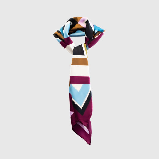 Eșarfă damă din satin cu dungi, 65 x 65 cm - Multicolor