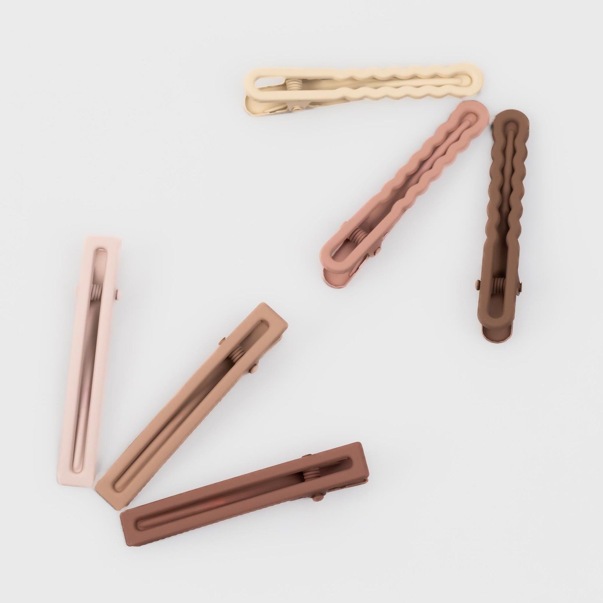 Agrafe de păr cu textură siliconată, forme diverse, set 6 buc - Caramel Mix
