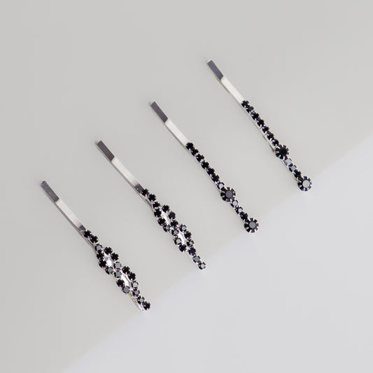 Agrafe de păr elegante cu ștrasuri fine starlight, set 4 - Negru