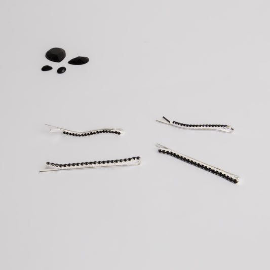 Agrafe de păr elegante cu ștrasuri fine wavy, set 4 - Argintiu