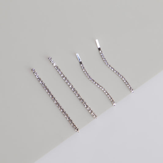 Agrafe de păr elegante cu ștrasuri fine wavy, set 4 - Negru