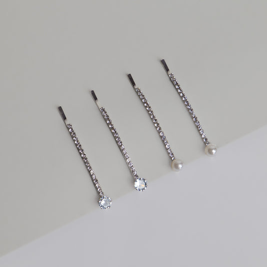 Agrafe de păr elegante cu ștrasuri, perle și pietre, set 4 - Argintiu