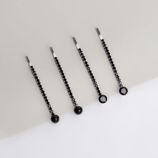 Agrafe de păr elegante cu ștrasuri, perle și pietre, set 4 - Negru