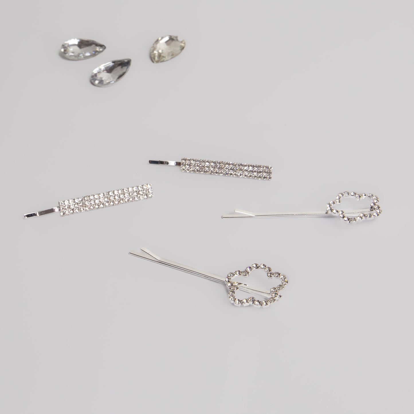 Agrafe de păr rafinate blooming glam cu ștrasuri, set 4 - Argintiu