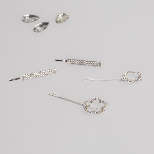 Agrafe de păr rafinate blooming glam cu ștrasuri, set 4 - Argintiu