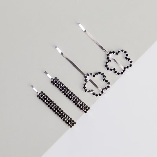 Agrafe de păr rafinate blooming glam cu ștrasuri, set 4 - Negru