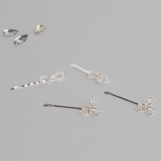 Agrafe de păr rafinate petal ribbon cu ștrasuri, set 4 - Argintiu