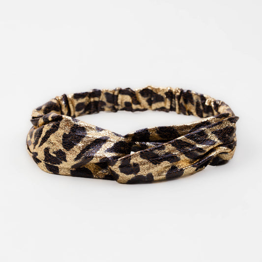 Bentiță de păr cu nod tip turban și material texturat animal print - Auriu