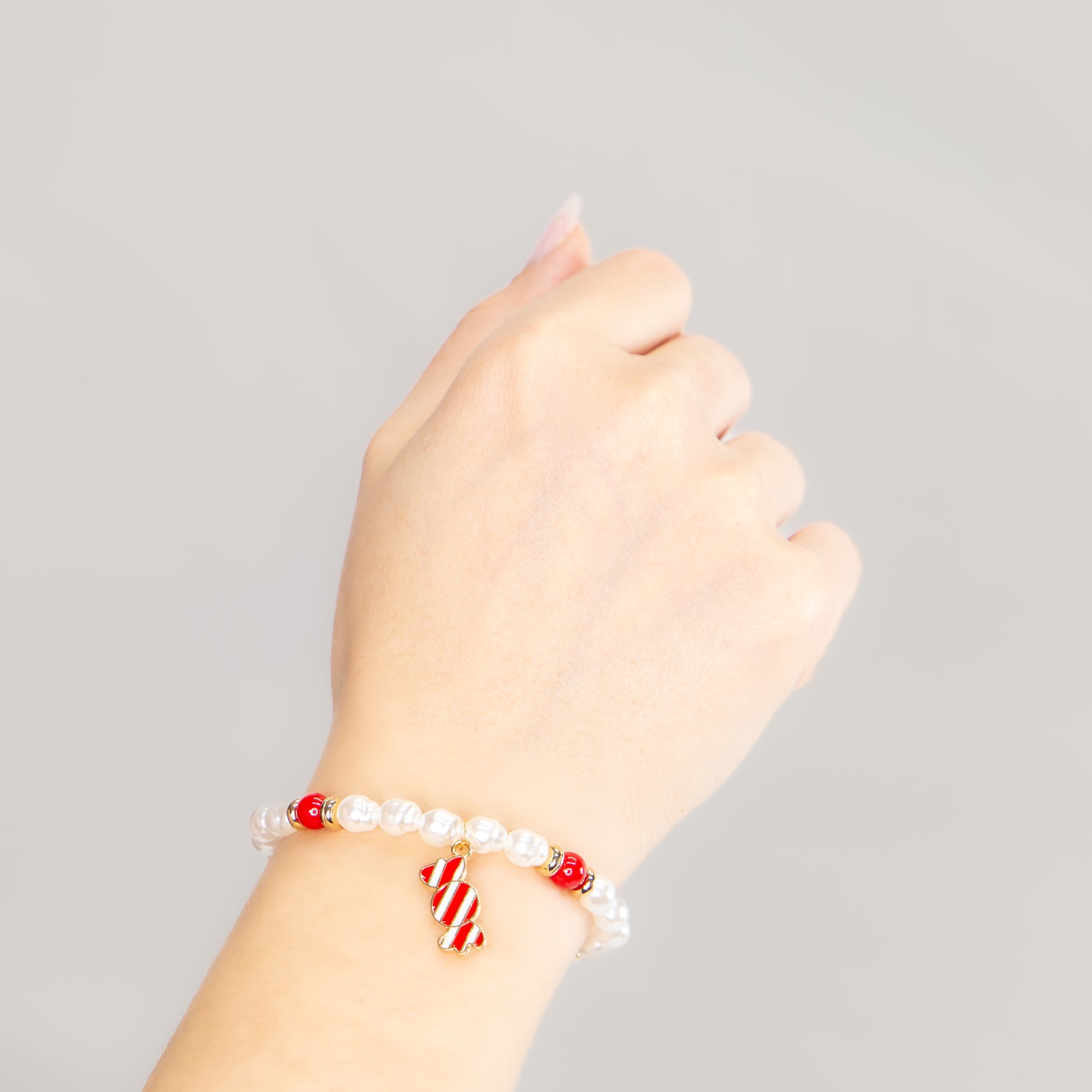 Brățară elastică cu motive de Crăciun Candyland - Roșu, Alb