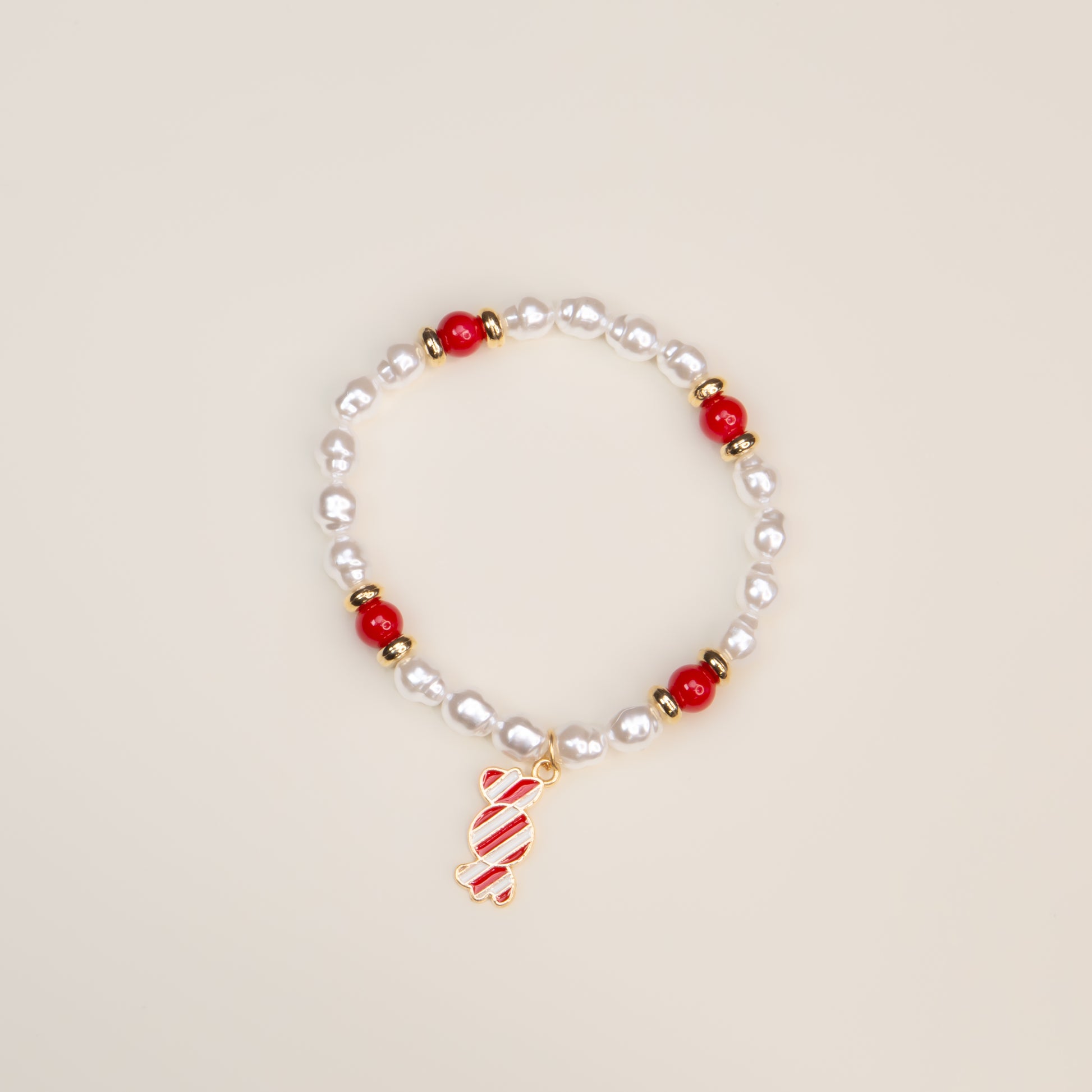 Brățară elastică cu motive de Crăciun Candyland - Roșu, Alb