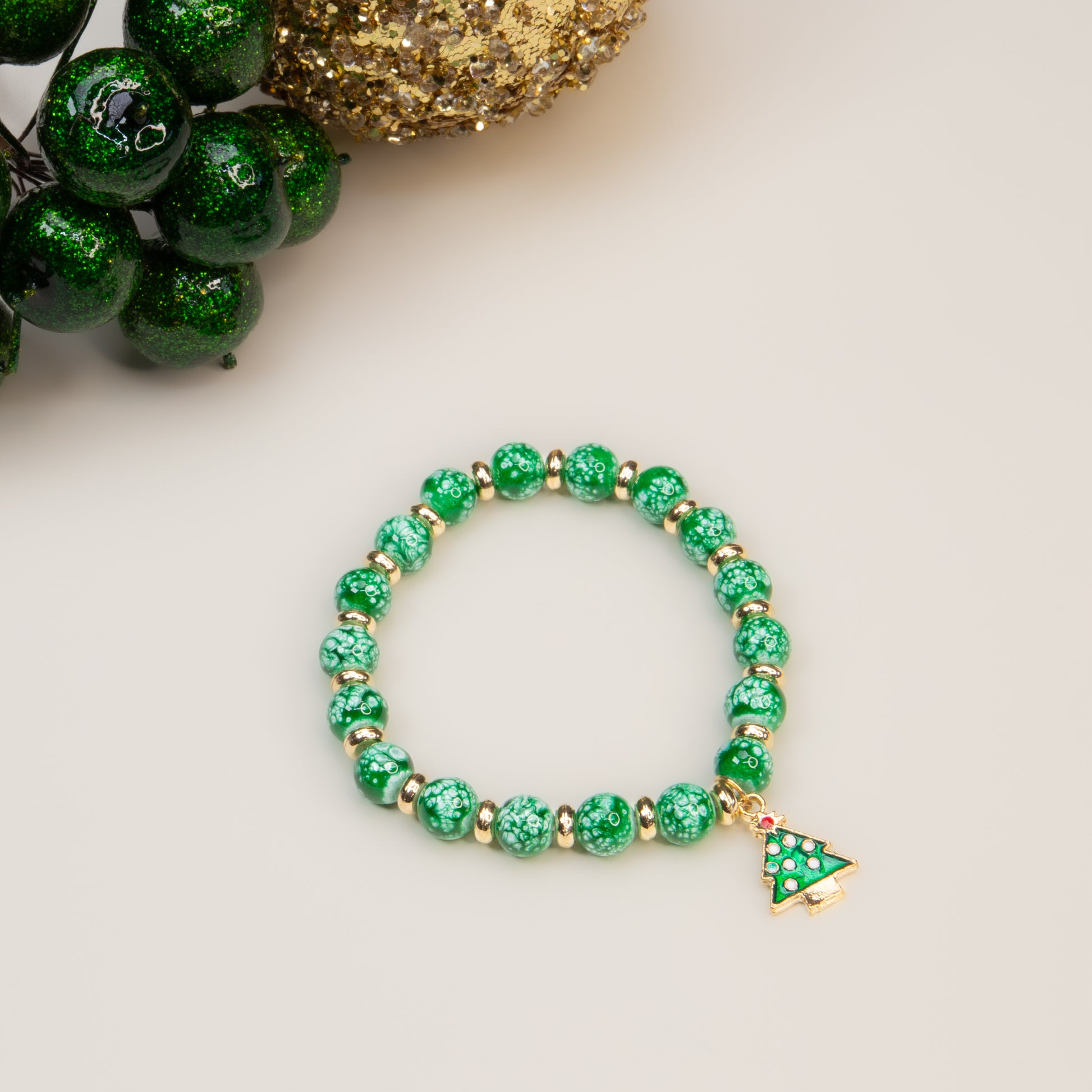 Brățară elastică cu motive de Crăciun Green Noel - Verde