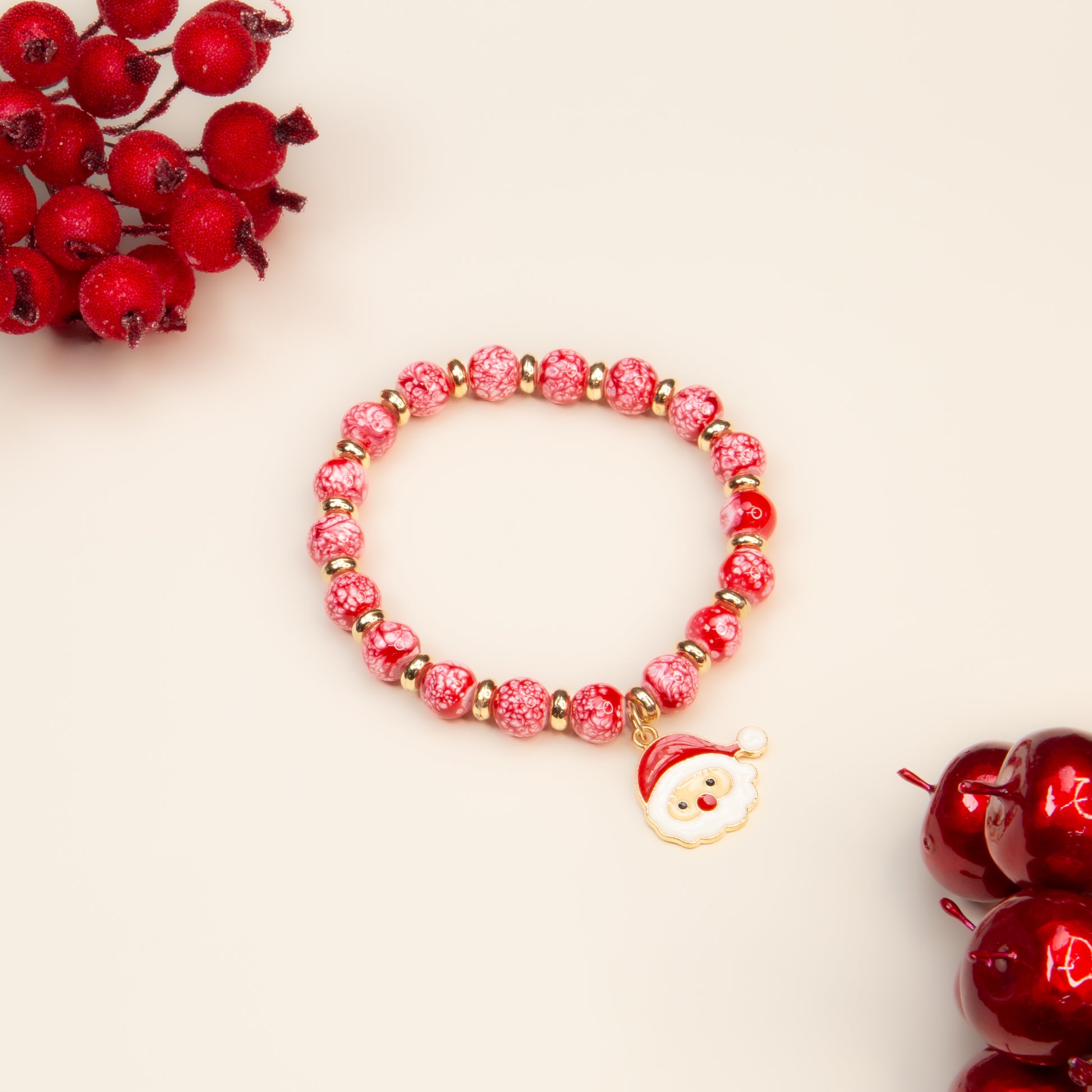 Brățară elastică cu motive de Crăciun Ho Ho Glow - Roșu