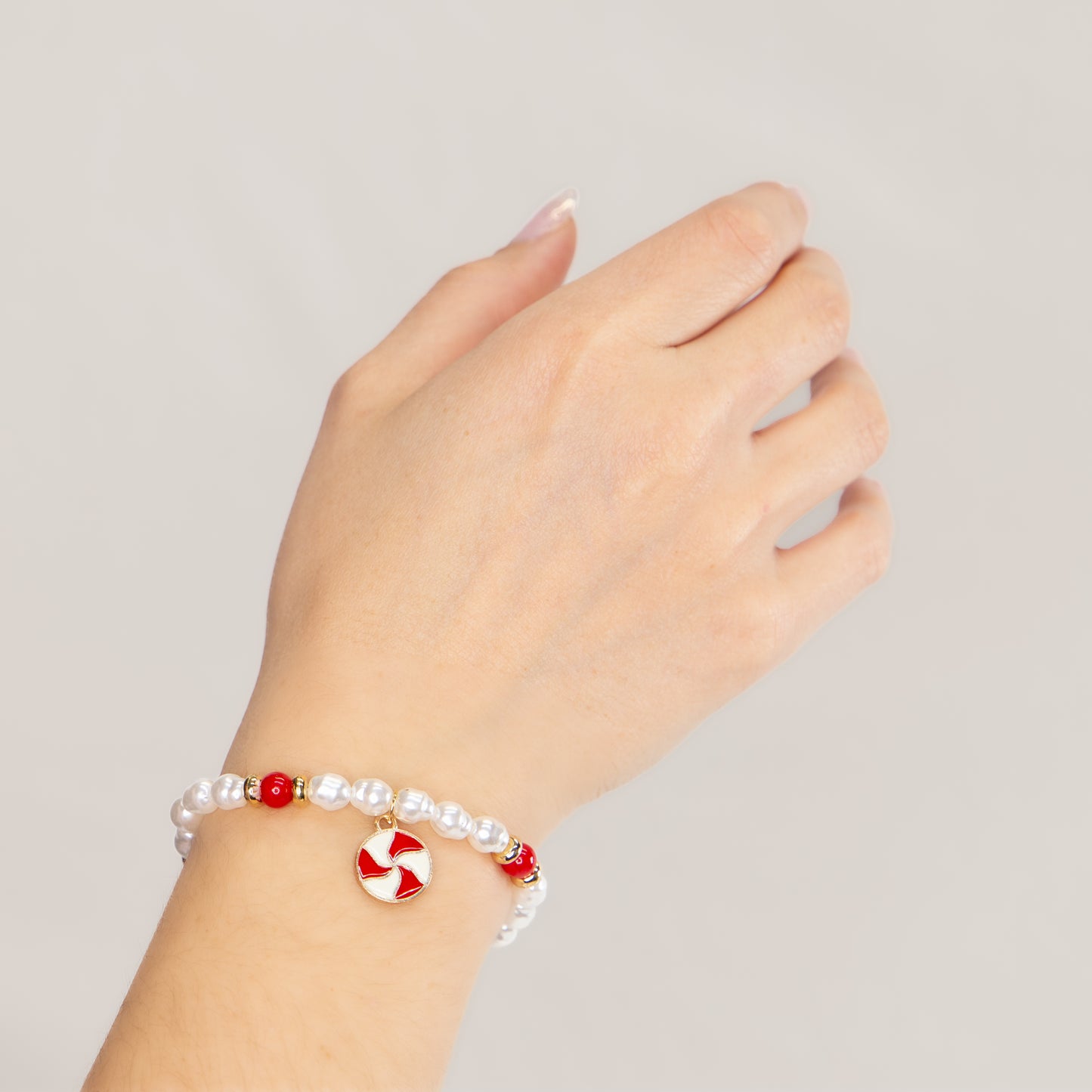 Brățară elastică cu motive de Crăciun Sugar Joy - Roșu, Alb