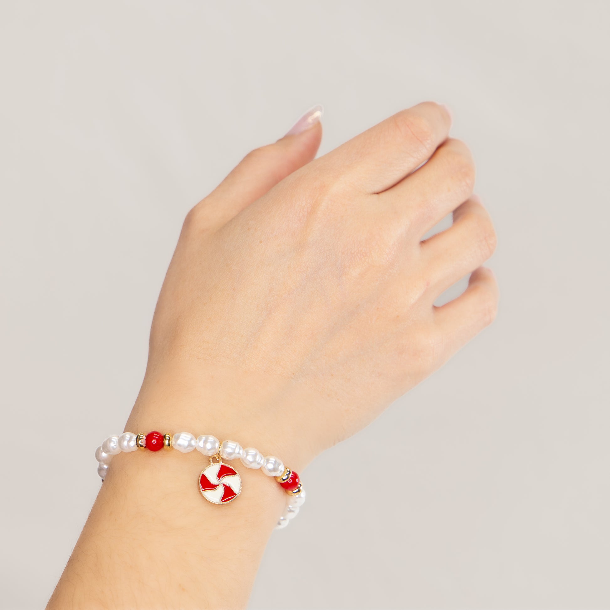 Brățară elastică cu motive de Crăciun Sugar Joy - Roșu, Alb