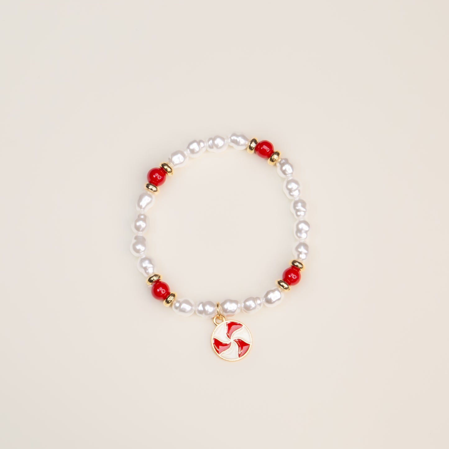 Brățară elastică cu motive de Crăciun Sugar Joy - Roșu, Alb