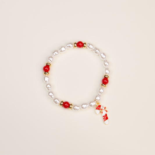 Brățară elastică cu motive de Crăciun Sweet Christmas - Roșu, Alb