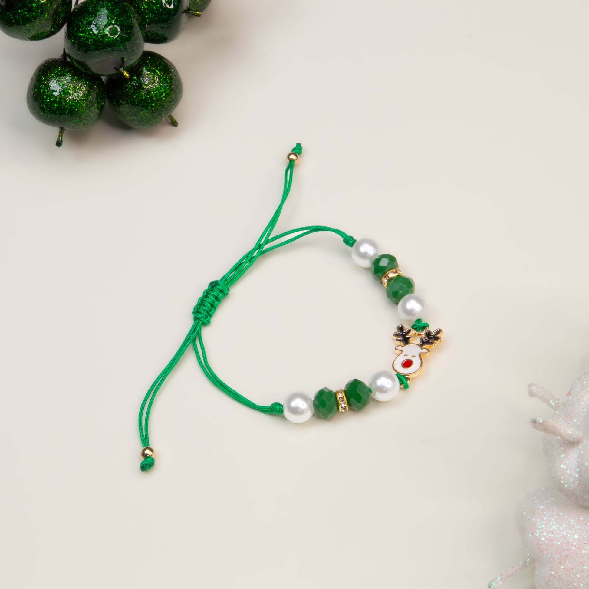 Brățară reglabilă cu motive de Crăciun Holiday Deer - Verde