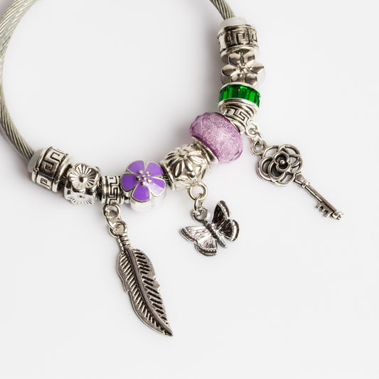 Brățară reglabilă magic keys cu charm-uri - Argintiu, Mov
