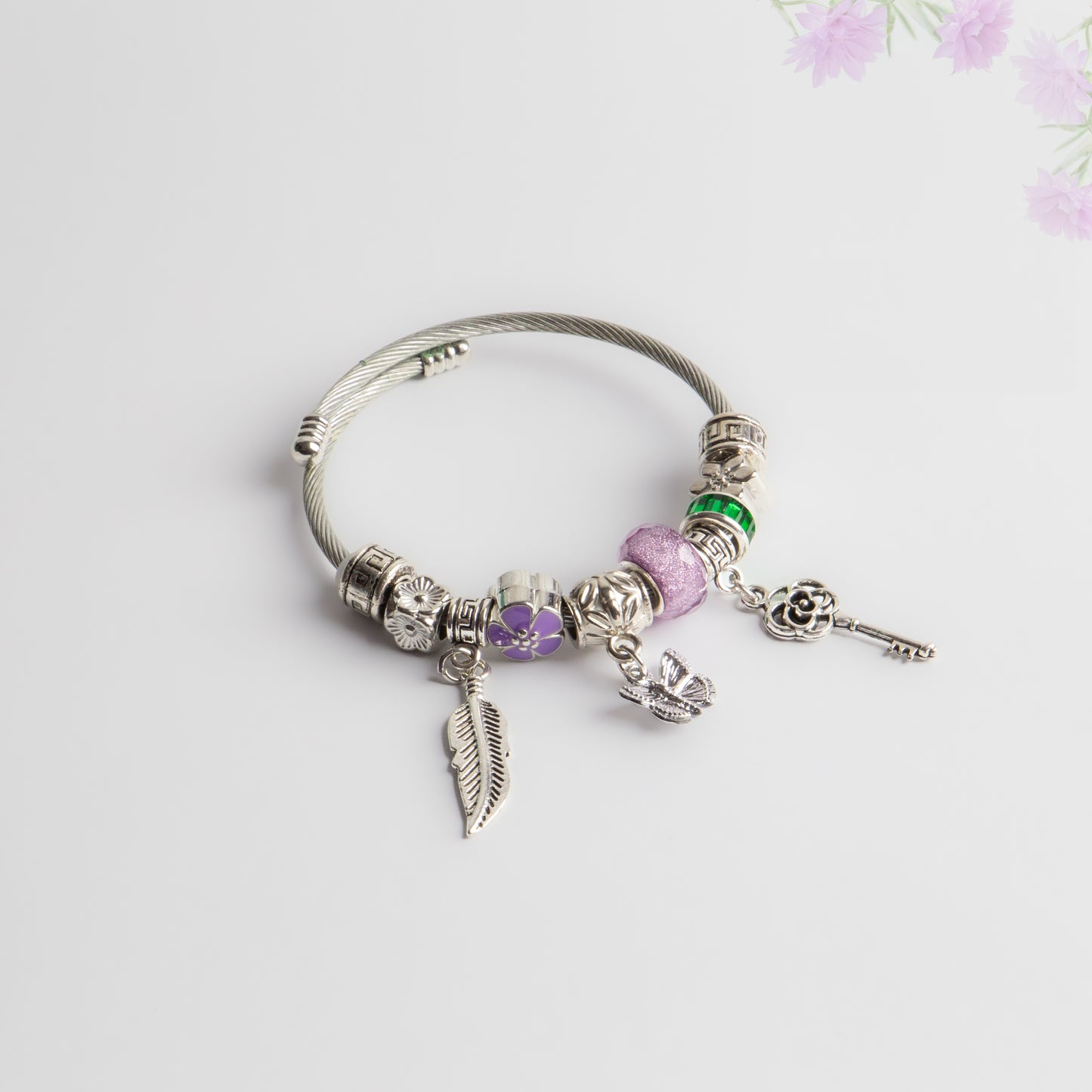 Brățară reglabilă magic keys cu charm-uri - Argintiu, Mov