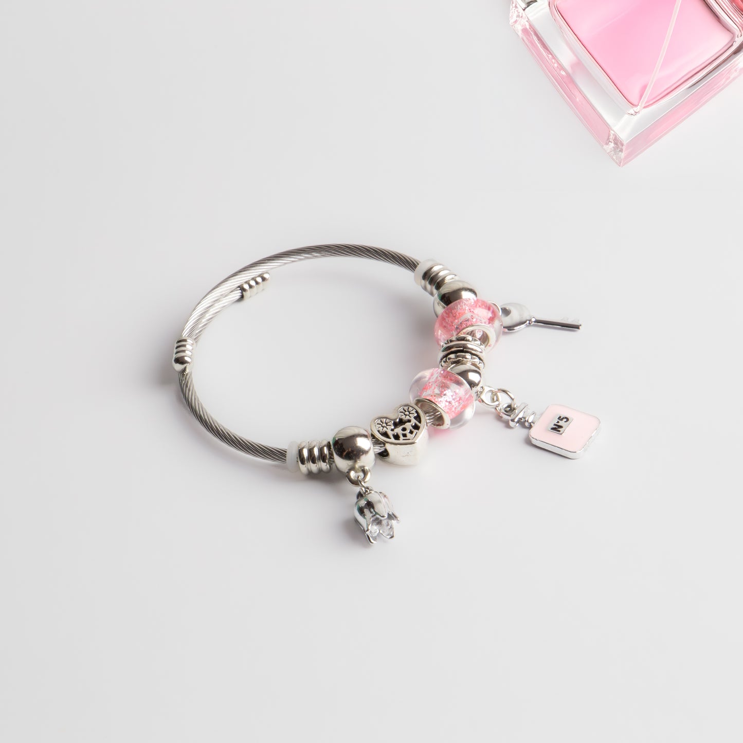 Brățară reglabilă magic scent cu charm-uri - Argintiu, Roz