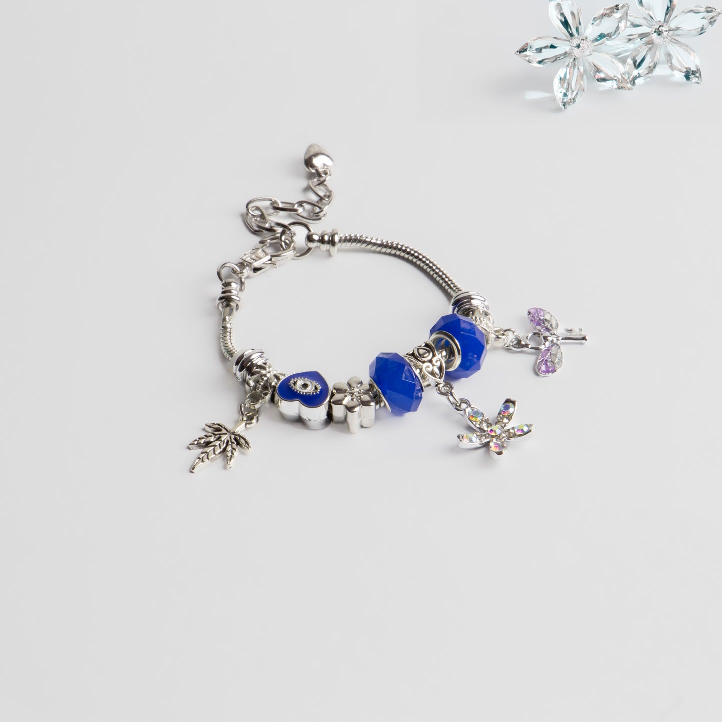 Brățară reglabilă mystic key cu charm-uri și pietre - Argintiu, Albastru