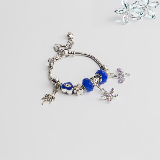 Brățară reglabilă mystic key cu charm-uri și pietre - Argintiu, Albastru