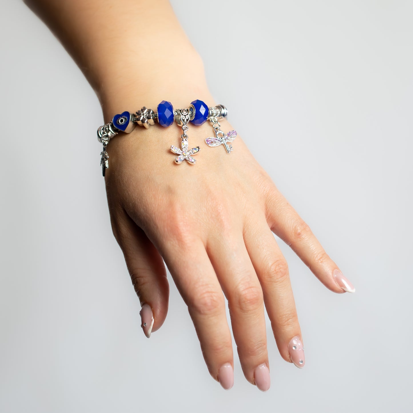 Brățară reglabilă mystic key cu charm-uri și pietre - Argintiu, Albastru