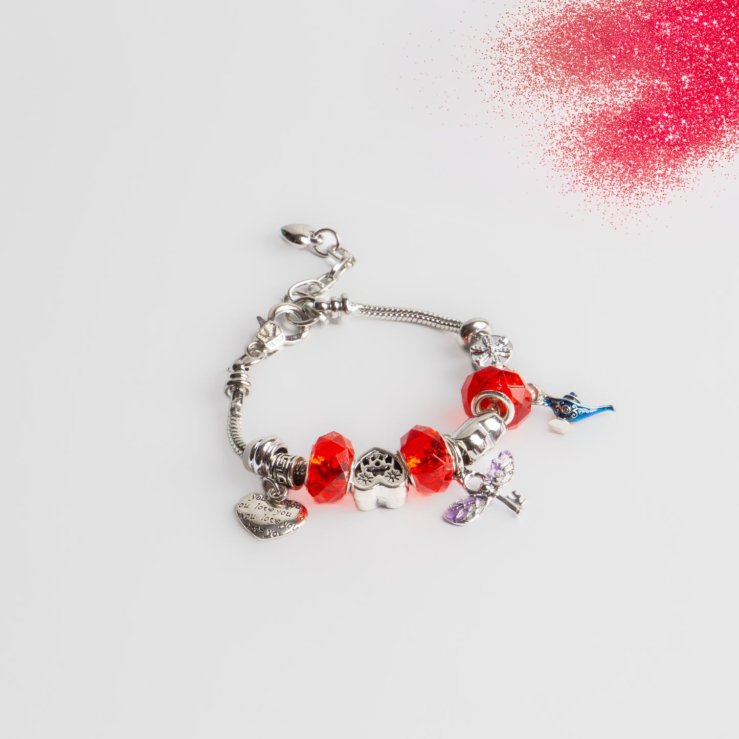 Brățară reglabilă red magic cu charm-uri - Argintiu, Roșu