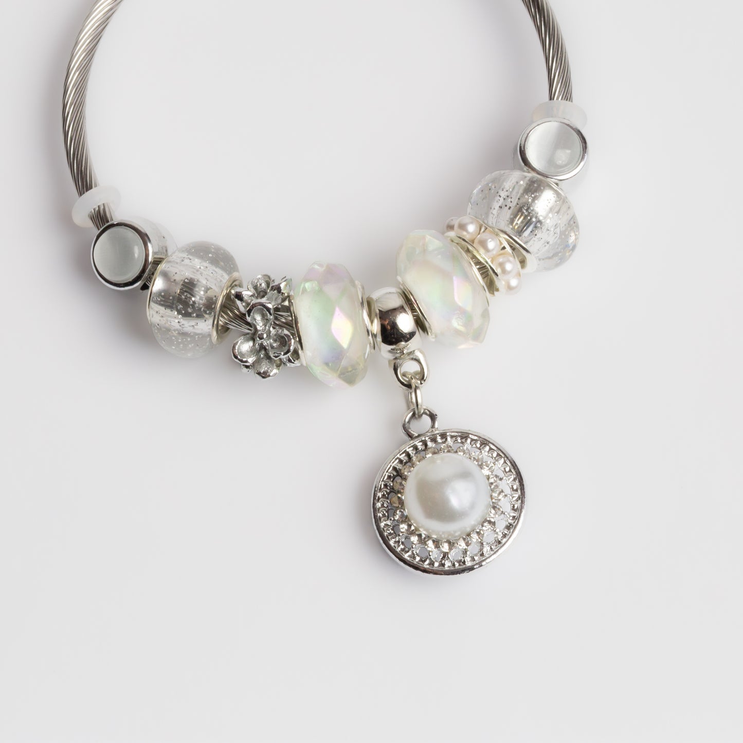 Brățară reglabilă snow pearl cu charm-uri și perle - Argintiu, Alb