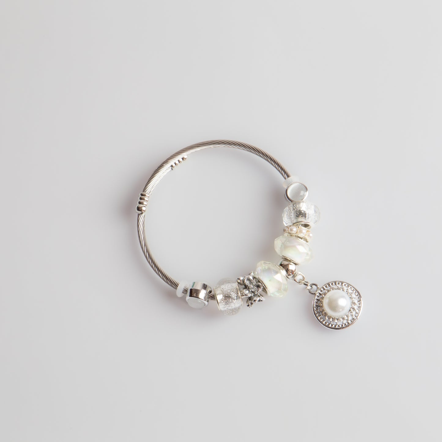 Brățară reglabilă snow pearl cu charm-uri și perle - Argintiu, Alb