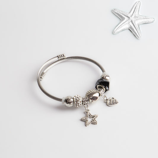 Brățară reglabilă starry night cu charm-uri și pietre - Argintiu